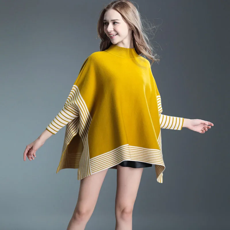 Женский вязаный объемный пуловер, свитера, Модный Полосатый желтый пуловер, роскошный женский свитер высокого качества, свободные Весенние топы, Femme