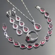 La gota de Rubíes Rojo Blanco Topaz 925 Plata de La Joyería Para Las Mujeres Pendientes/Anillos/Pendiente/Collar/pulseras Caja de Regalo Libre