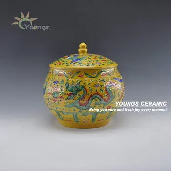 

Chinese Famille Rose Porcelain Yellow Dragon And Phoenix Ceramic Vase Pot With Ming Dynasty Mark