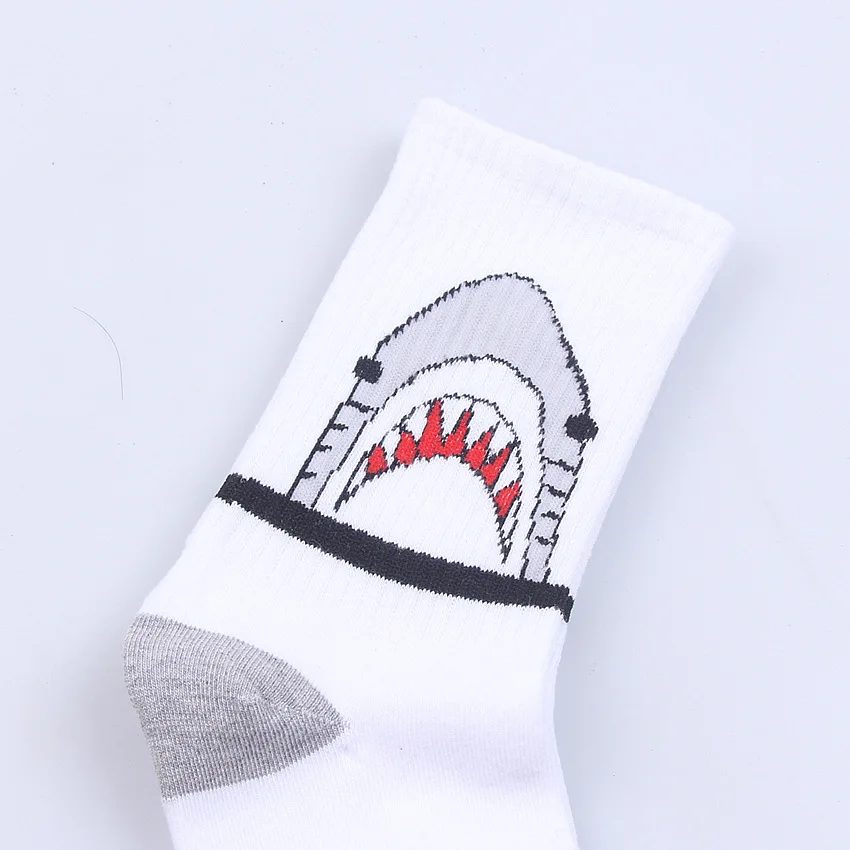 Унисекс носки, бренд Harajuku, Мультяшные носки с акулами, Длинные хлопковые носки для скейтборда, мужские хлопковые носки