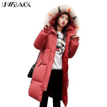 

Uwback Women Faux Fur Hooded Jackets Winter 2018 New Warm Casual Cotton Coats Solid Color Female Thick Parka Loose, EB578