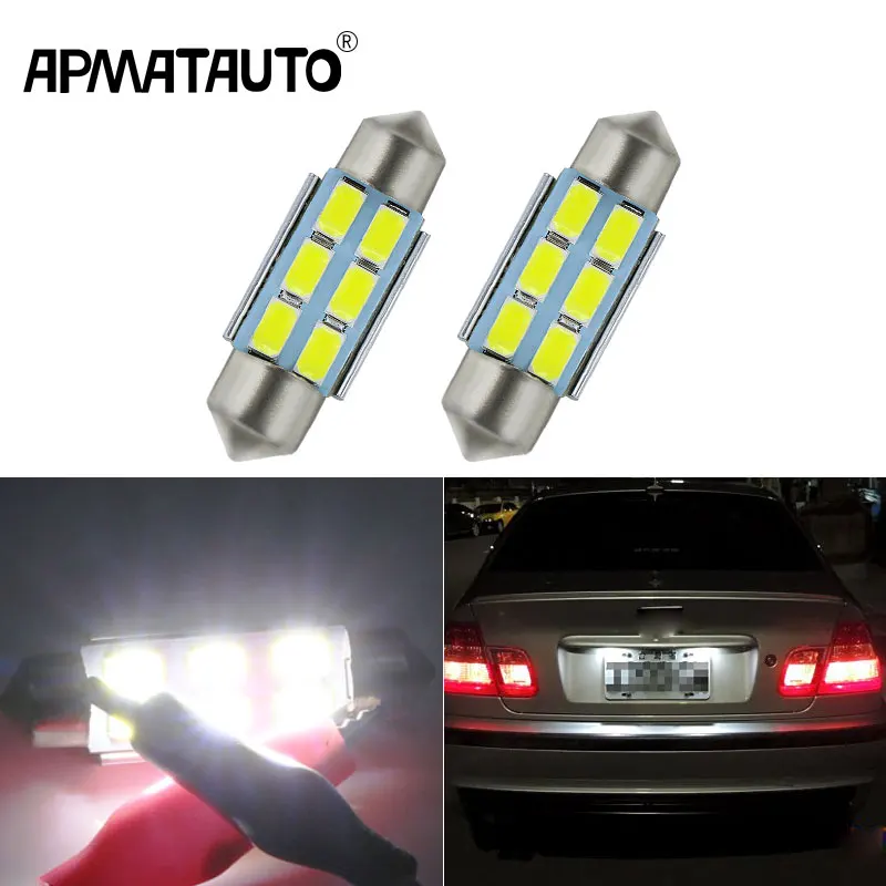 Apmatauto 2x Автомобильные светодиодные лампы без ошибок 36 мм C5W 5730 6 SMD 12 В номерные