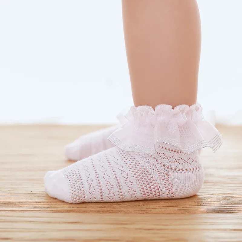 

3Pcs/Set Baby Girl Summer Cotton Mesh Sock Set Princess Mesh Design Solid Color With Cute Lace Ruffle Infant Soft Socks