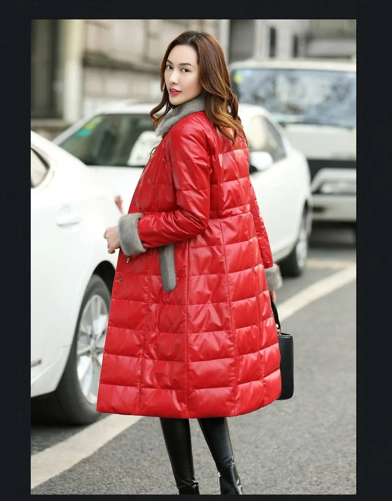 Куртка из натуральной кожи, зимняя женская куртка из натуральной овчины, женский норковый меховой воротник, корейский пуховик, Chaqueta Mujer MY3324