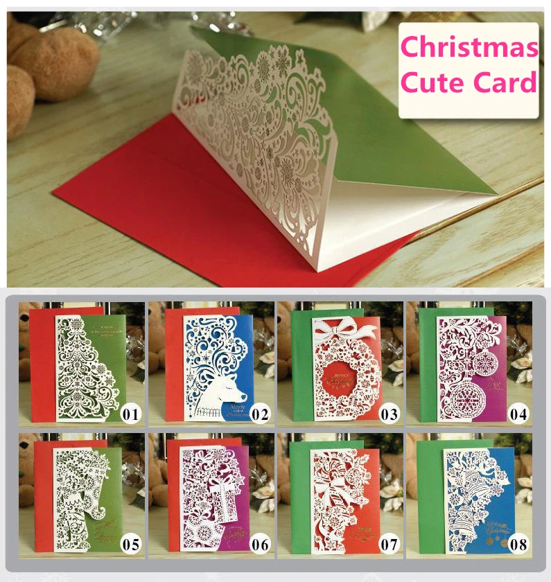 8pcs merry christmas card vintage laser cut paper handmade