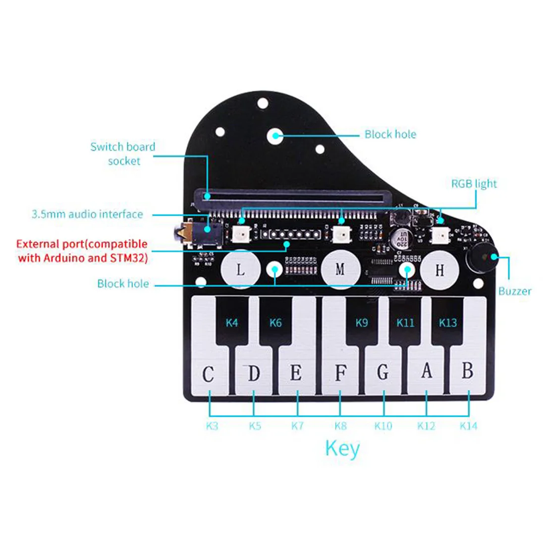 Piano Shape Expansion Board Music Development Board With RGB Colored Light Buzzer For Microbit