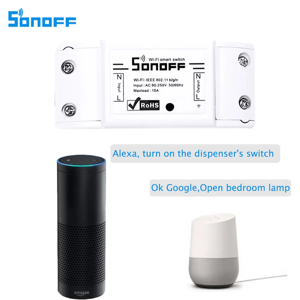 

SONOFF Basic Wireless Wifi Switch Remote Control Automation Module DIY Timer Universal Smart Home 10A 220V AC 90-250V