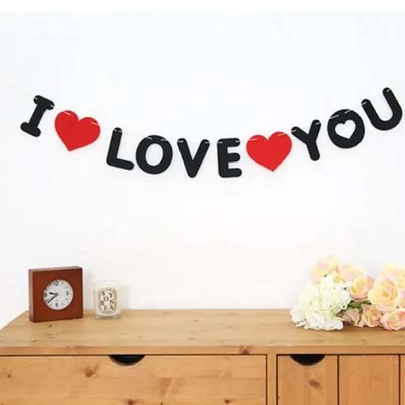 Nicro 3 Kolor Kocham U Czerwone Serce Wianek Flag Banner Garland Paski dla Baby Shower Party Dekoracje Ślubne Żonaty