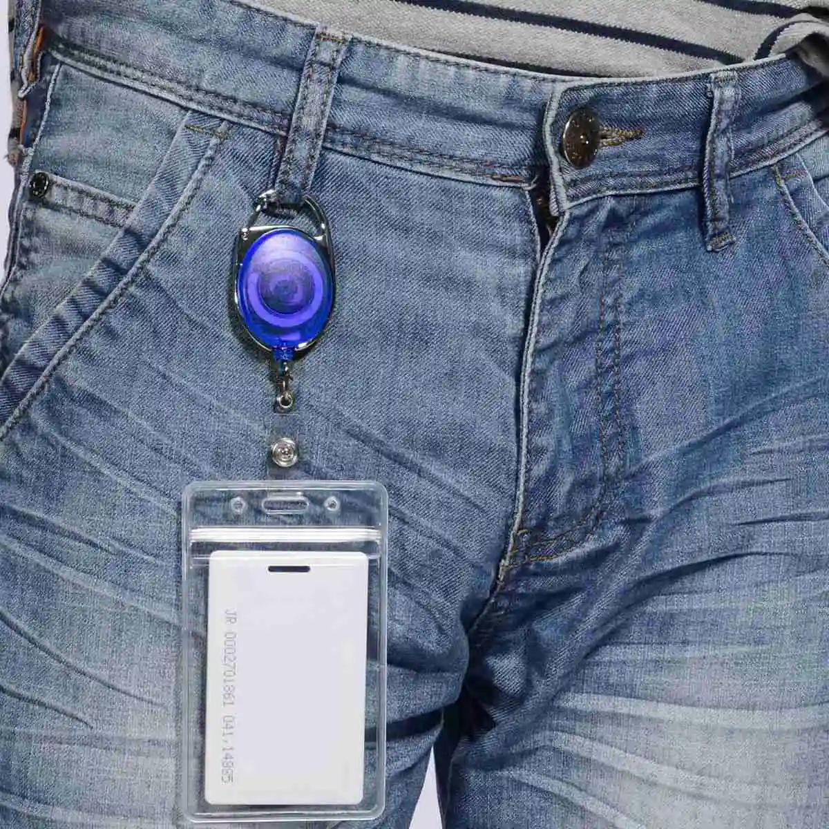 

Badge holder winder with belt clip retractable carabiner id card visit card holder roller Blue
