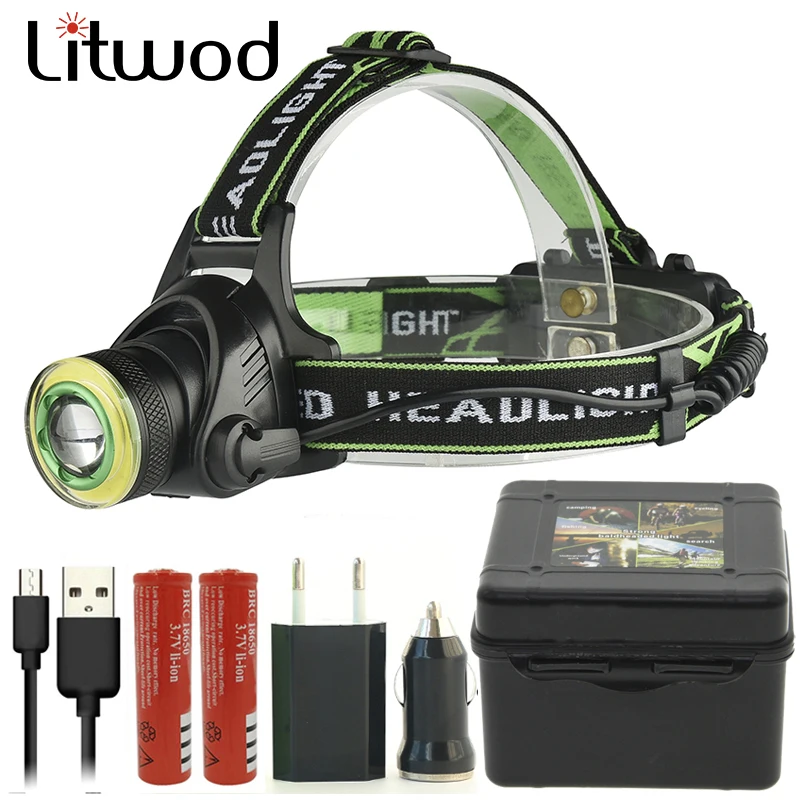 

Litwod Z207403 Led Headlamp Headlight XM-L U2 COB Micro USB Rechargeable Head flashlight Torch Lamp Portable Light for Camping