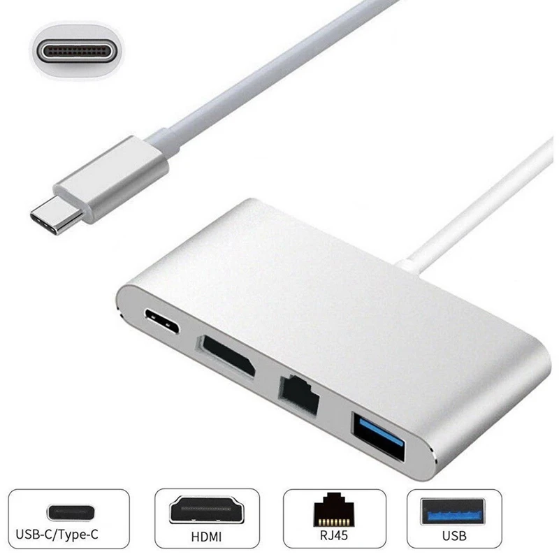 Топ предложения 2018 Новый USB C к HDMI 4 К + RJ45 Gigabit Ethernet + USB 3,1 Тип C концентратора адаптер