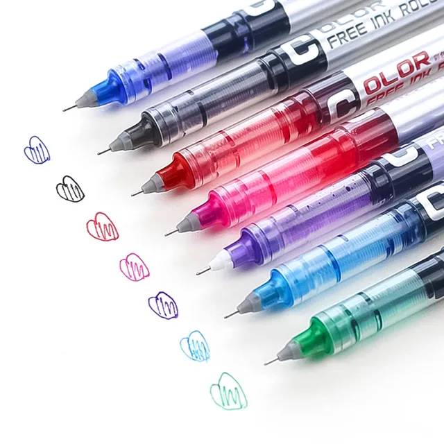 12pcs Color Free Ink Roller Pens Liquid Ink Gel Roller Ball Pen Needle