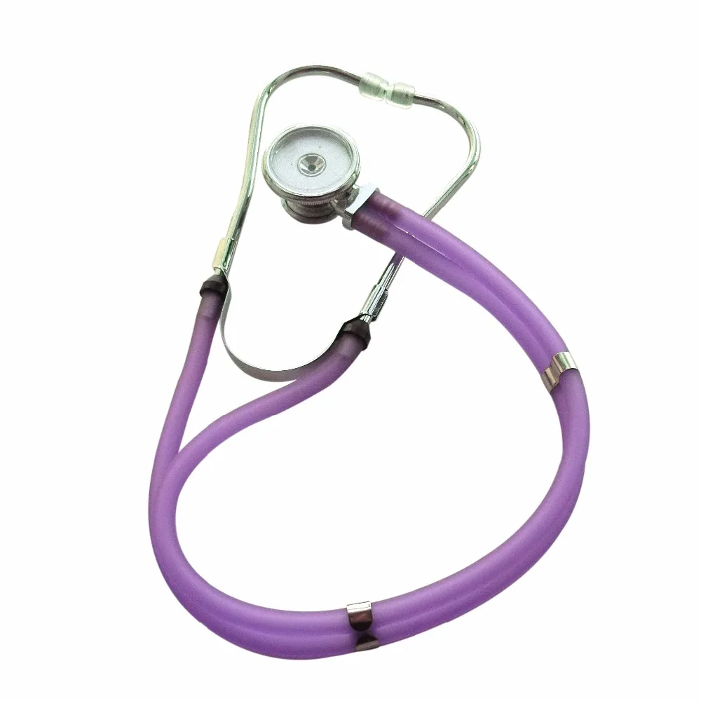 1pcs Adjustable Ear Hanging Stethoscope Dual-tube Medical Clinical Heart Rate Measure Auscultation Device Transparent Purple