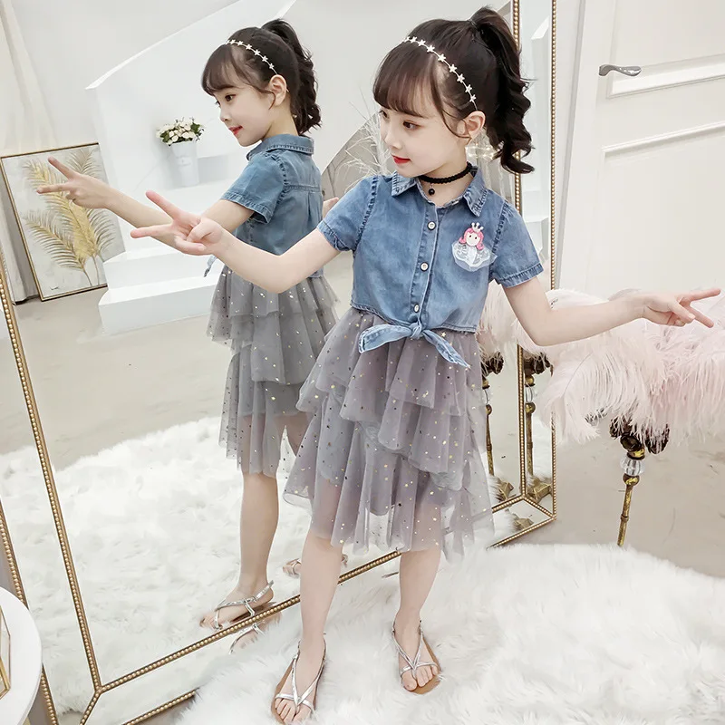 Fashion Girls Clothes Sets Summer Kids Denim Coats Top And Strap Dress Set Children Clothing Teens Girl Coats Sequin Dress Suit (3)