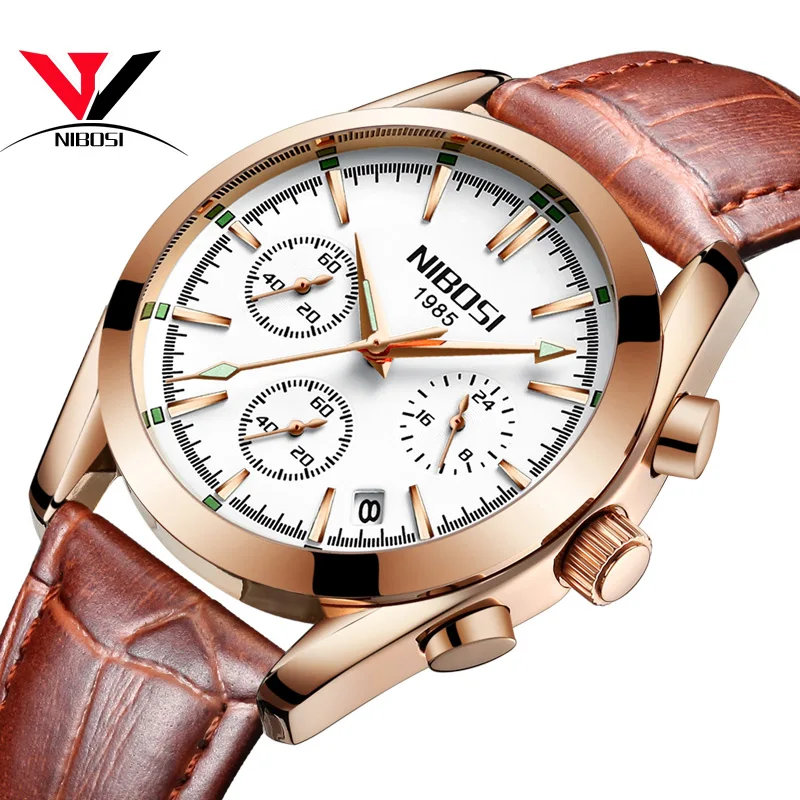 

NIBOSI Relogio Masculino Men's Watch Top Brand Luxury Leather Quartz Watch Men's Casual Sports Chronograph Watch Saat