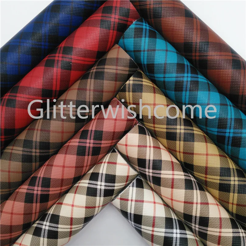

Glitterwishcome 30x134cm Mini Roll Printed Tartan Faux Leather Fabric Sheets, Synthetic Leather Fabric Vinyl for Bows GM423