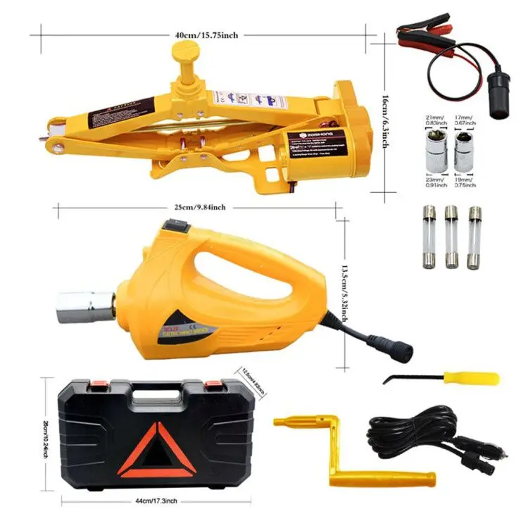  Portable 12V Car Jack 3T Electric Jack Auto Lift Scissor Jack Electric Wrench Impact Socket Wrench 