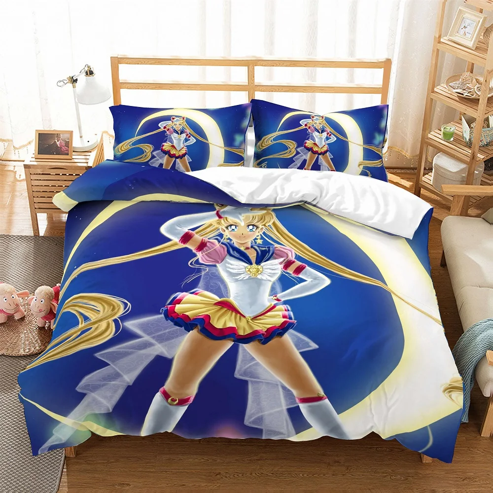 

3 Piece Anime Sailor Moon Bedding Set 100% Microfiber Girl Duvet Cover Set with 2 Pillowcase Fashion Cartoon Home Bed Linen Set