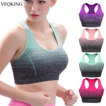 VEQKING-Sujetador deportivo de estiramiento alto para mujer, Top deportivo acolchado de secado rápido, sin costuras, para Yoga, correr, Fitness