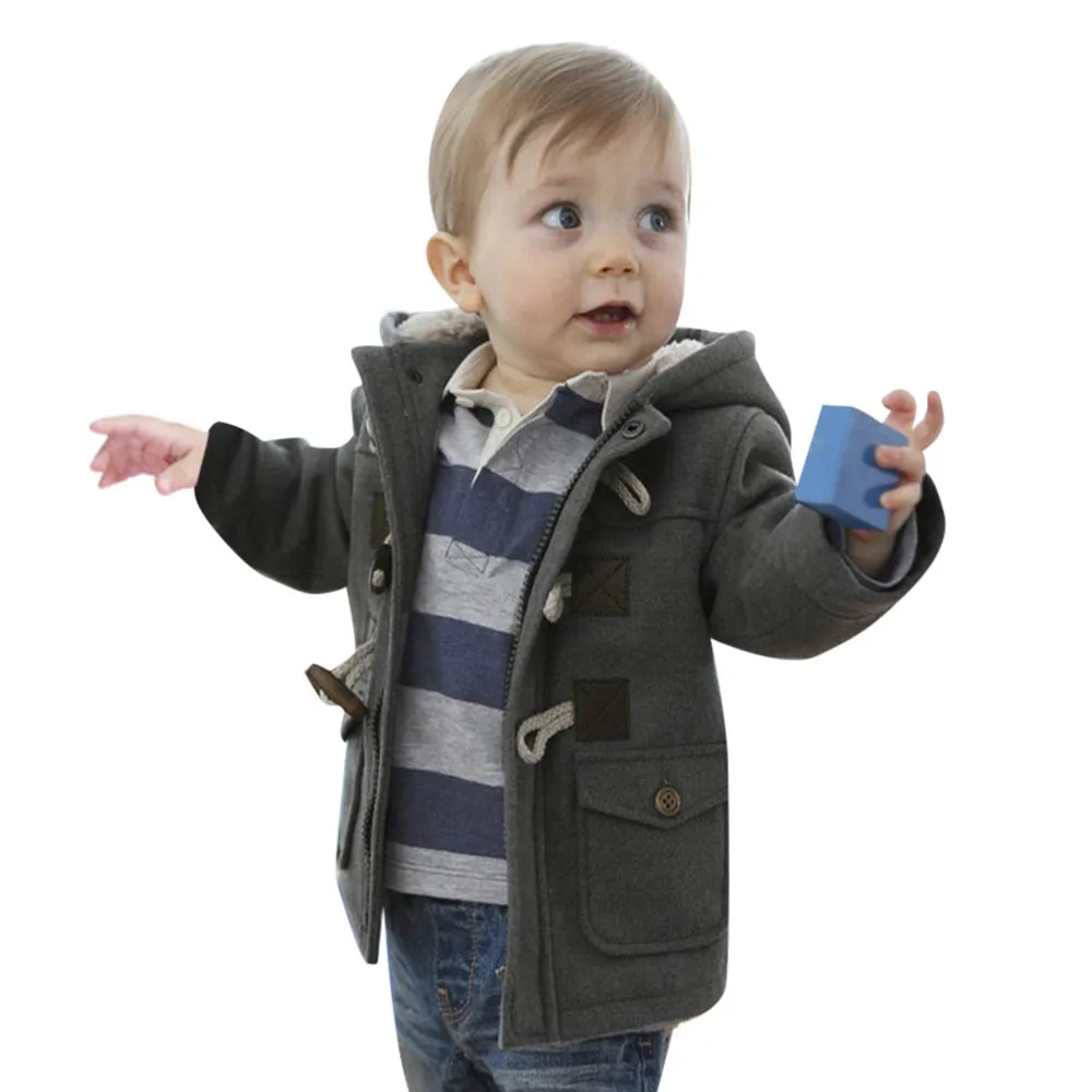Детские пальто на молнии с пуговицами для маленьких мальчиков; теплая зимняя детская верхняя одежда с капюшоном; повседневная одежда; ; Прямая поставка;#40 - Цвет: Серый