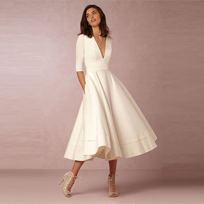 

Plus Size S-3XL Deep V Neck A-line Vintage Swing Dress Sexy Solid Longo Vestido De Festa Vestidos Office Lady Dresses Robe Femme