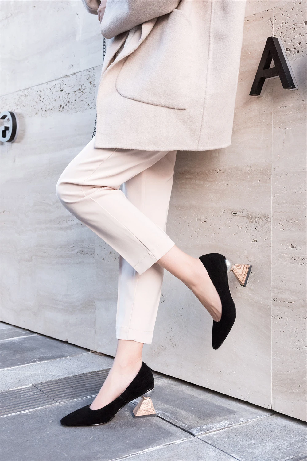 Необычные туфли-лодочки из натуральной кожи на высоком каблуке 7 см; модная офисная женская обувь; треугольный рисунок под дерево; Цвет абрикосовый; MMS01 muyisxi