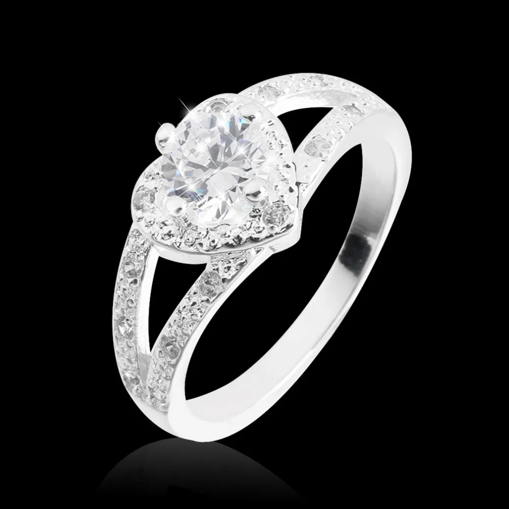 Silver Plated rings wholesale Hot sale Inlaid stone heart ring