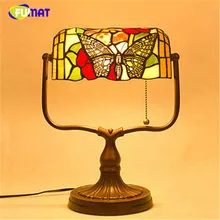 FUMAT Glass Table Lamp Creative Decorative Bedside Lamp Butterfly Stained Glass Shade Hotel Bar Living Room Bedside Table Lights