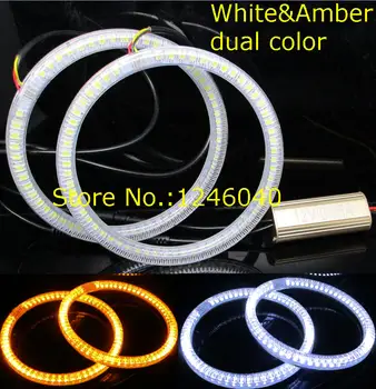 

2PCS White&amber dual color DRL Turn signal LED Angel eyes full circle halo ring 70/80/85/90/100/106/110/120/126mm Super Bright