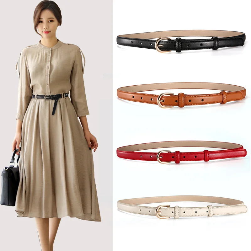 

2019 New Women's Fashion Belts Skinny Thin Belt for Dress Jeans with Golden Pin Buckle Designer Cowhide Belt Female Waist Strap