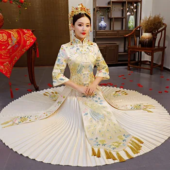 

bride wedding dress Traditional china style costume Phoenix cheongsam Embroidery clothing Luxury ancient Royal Party Qipao gown