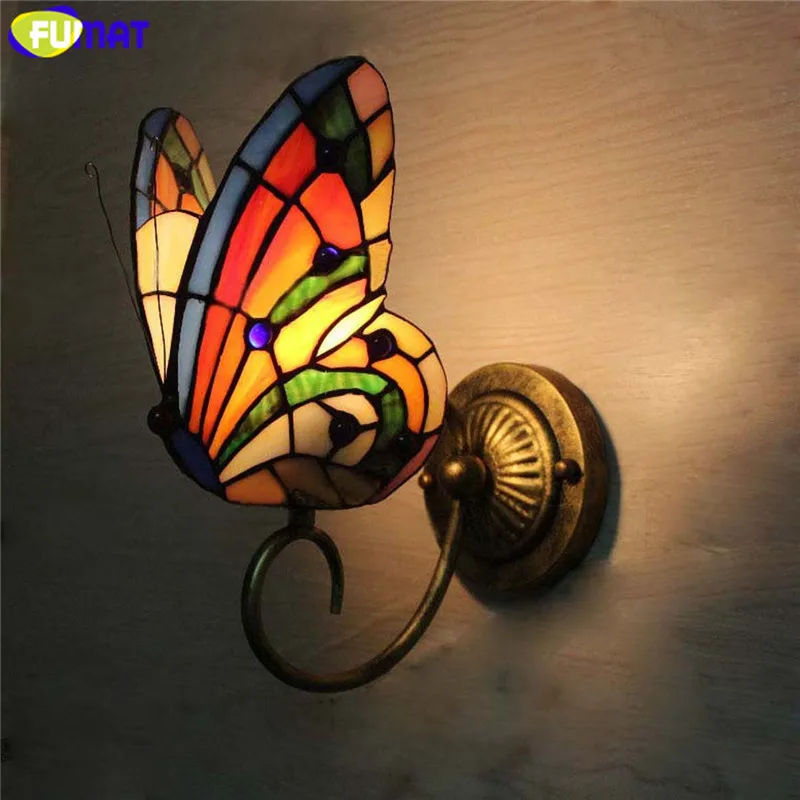 2Butterfly Stained Glass Tiffany Wall Sconce Lighting Fixture