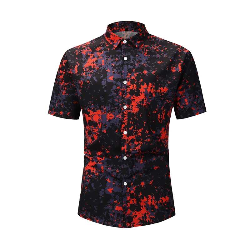

Casual Printed Short Sleeve Shirt Men Street 2019 Hawaii Turn-down Collar Casual Shirts Men Summer High Street Men's Clothing