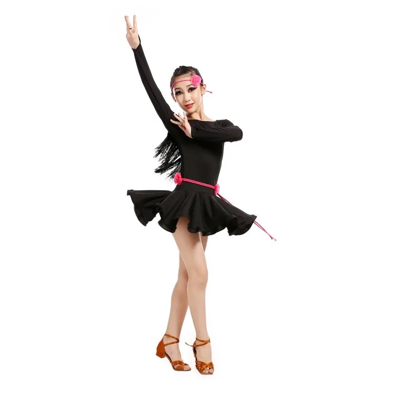 Новый взрослый ребенок Костюмы для латиноамериканских танцев Танцевальный костюм спандекс с длинными рукавами латинские танцы платье для