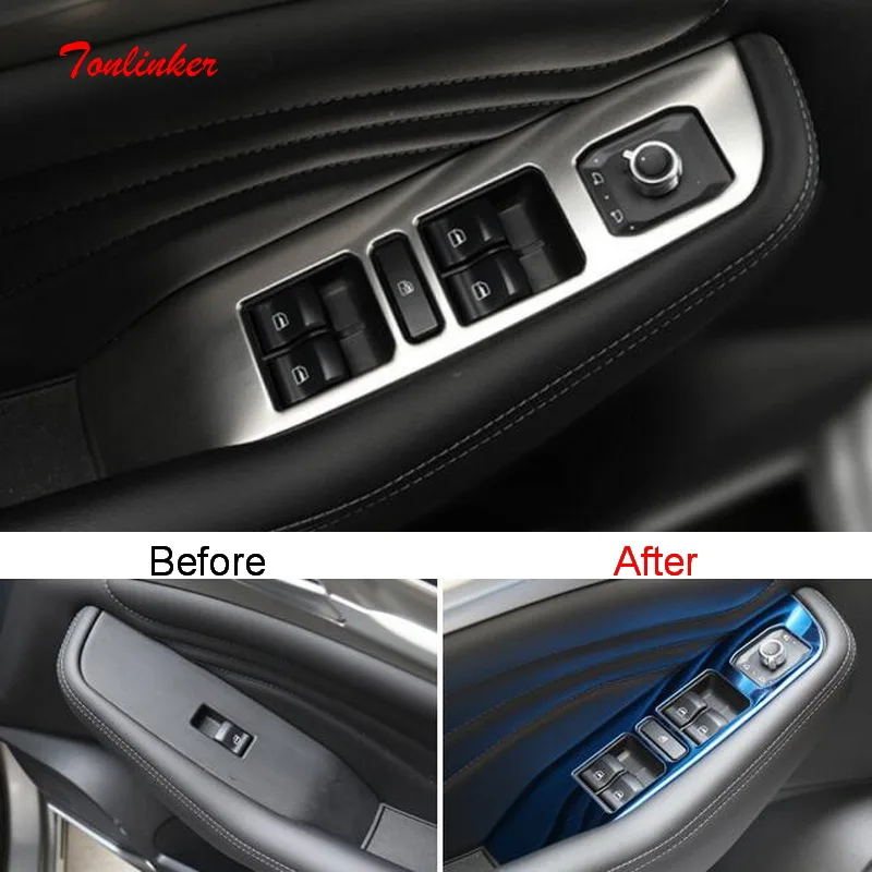 

Tonlinker Interior Windows Control Cover stickers for Haval F7/F7X 2018-19 Car Styling 4 Pcs stainless steel Cover stickers
