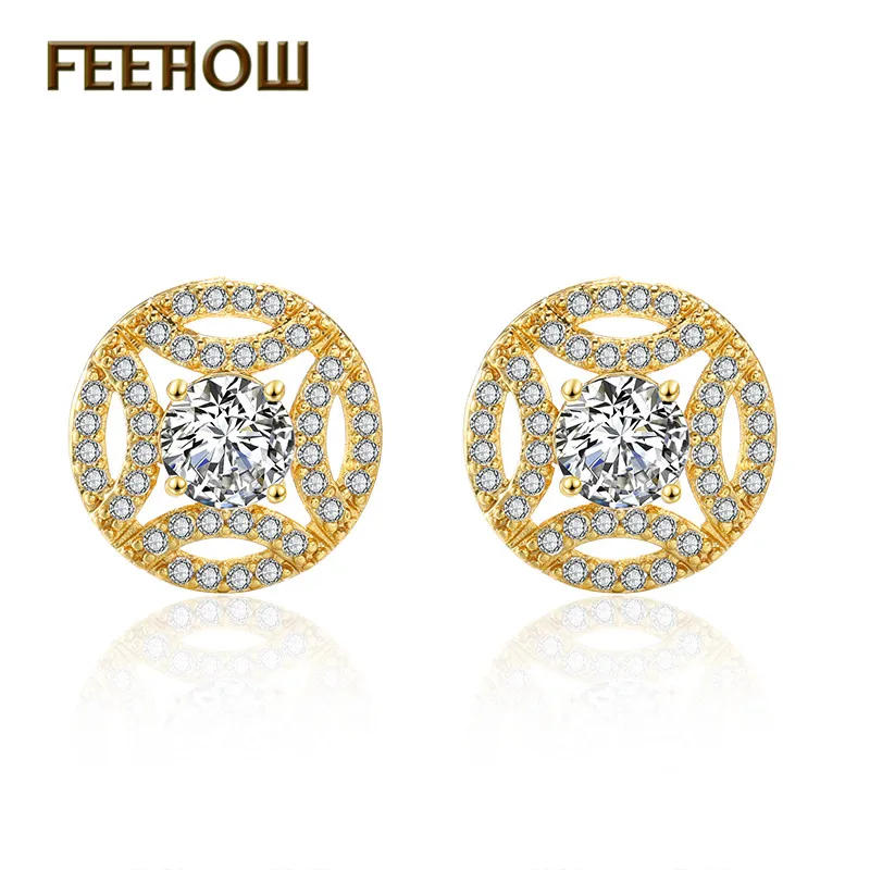 

FEEHOW 2019 High Quality New Fashion Round Zirconia Crystal Stud Earrings for Women Wedding Party Jewelry FWEP2255