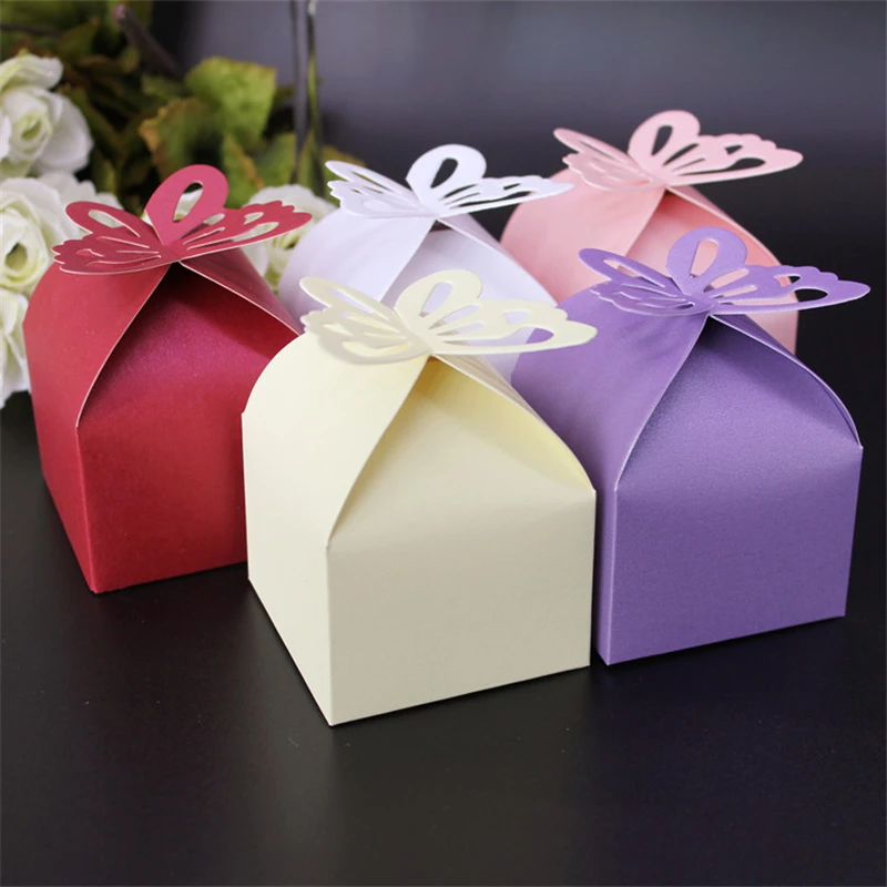 50 шт./лот коробки для конфет с бабочками для свадебного декора, пустотелая коробка для конфет, сумки для конфет, подарки на день рождения, вечерние сумки