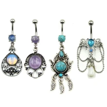 Showlove дизайн мода камень пупка кольцо Висячие пупка Бар Пирсинг 14 г тела