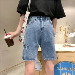 2019 Корейский издание мешковатые рваные пять центов джинсы