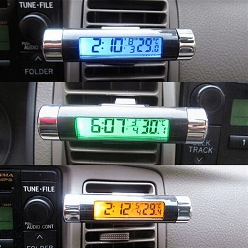 2 in1 Automotive Thermometer Clock Calendar with Clip Car Clock