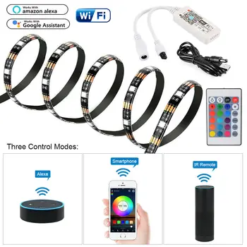 

5V USB wi fi LED Strip light RGB 5050 SMD HDTV Desktop PC Screen Backlight Bias TV music Wifi Smart APP Alexa Google Kit
