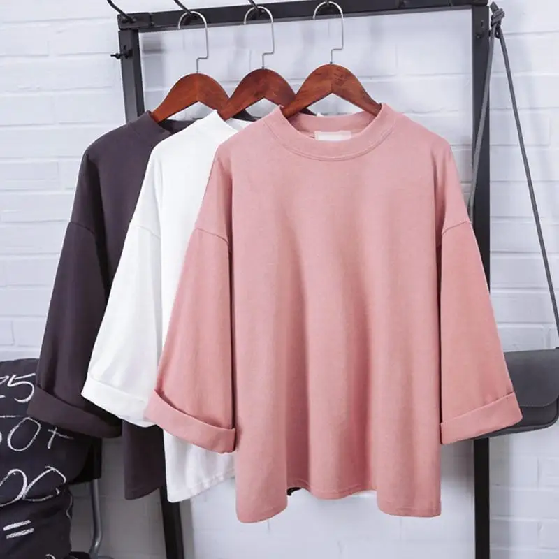 

3 Color Women Korean Plain T Shirt Women Cotton Elastic Basic T-shirts Female Casual Tops Short Sleeve T-shirt High Quality #20