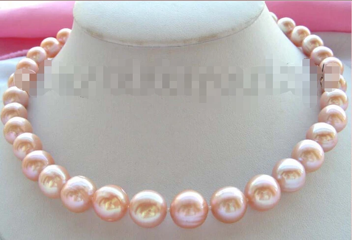 

17" Natural 12mm Pink Round Pearl Necklace! AAA