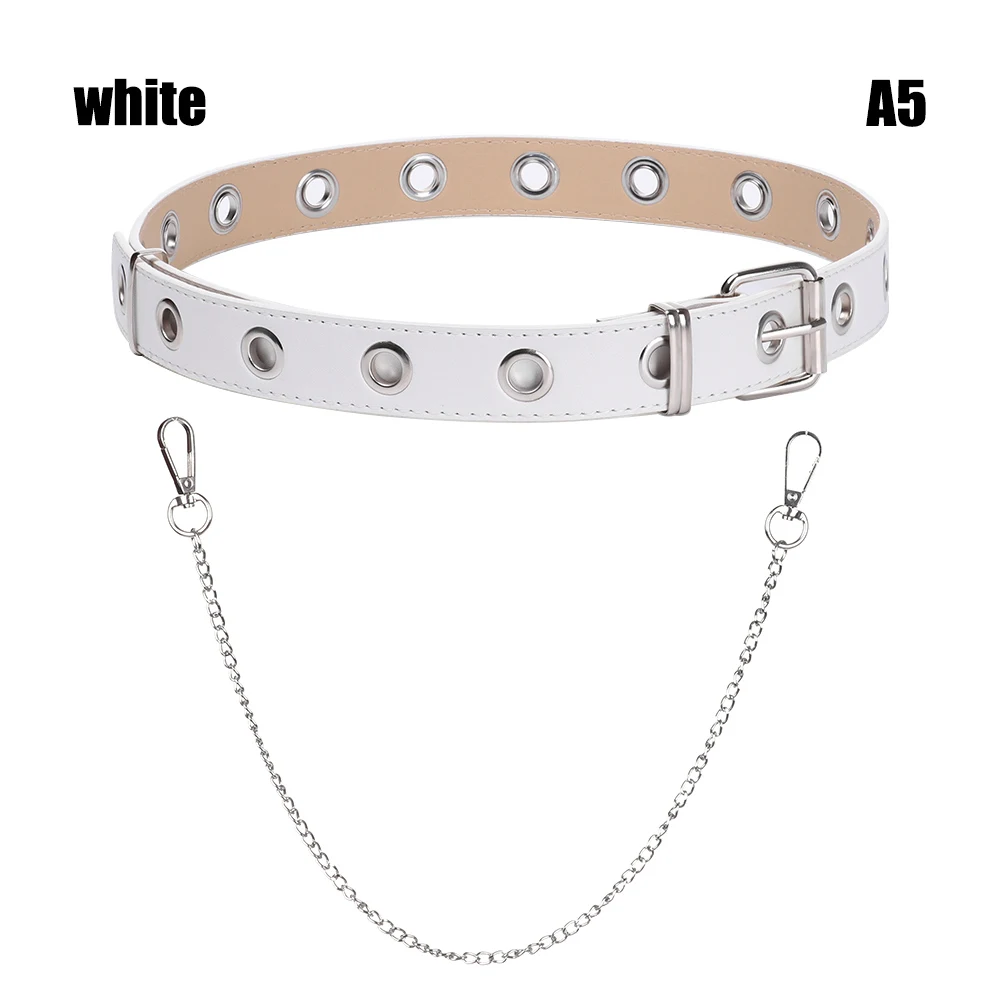 A5 white 1 шт. Модный женский панк пояс с цепочкой модный Регулируемый люверс втулка кожаный ремень пряжка черный двойной/одиночный - Цвет: A5 white