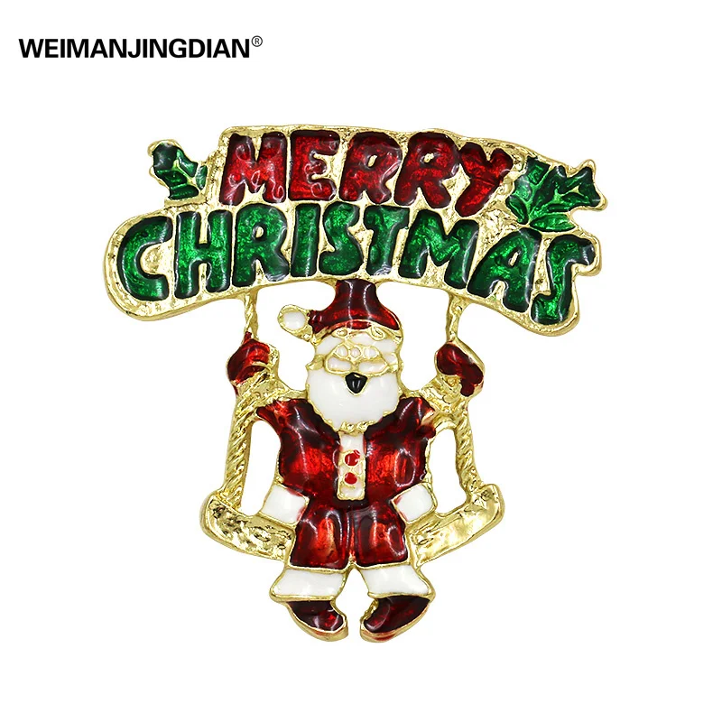 

WEIMANJEWELRY Factory Directly Sale Gold Color Enamel Christmas Santa Claus Metal Brooch Pins Free Shipping