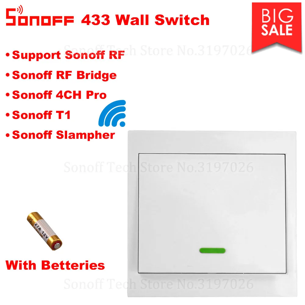 

Itead Sonoff RF 433MHz Wireless 86 Wall Sticky Switch Remote Controller For Sonoff T1 RF Bridge 4CH Pro R2 Like 2 Way Controlled