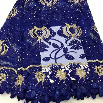 

Nigerian Laces Fabric Embroidery high quality african lace cotton Royal Blue nigerian french mech lace fabric dress runf12-86