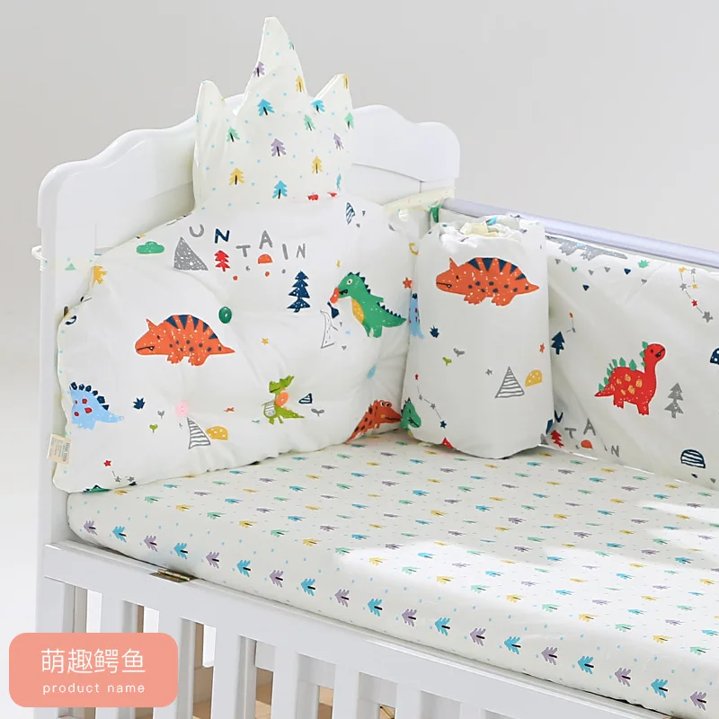 5pcs Cotton Crib Crown Surrounded Bumpers Baby Craddle Bed Sheets Newborn Bedding Bed Railing Collision Baby Crib Bed Set (6)