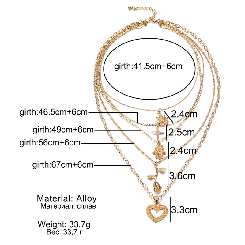 Трендовое женское Персиковое сердце крест рука Роза кулон многослойное на ключицы цепь Богемия личности вечерние ожерелье ювелирные изделия
