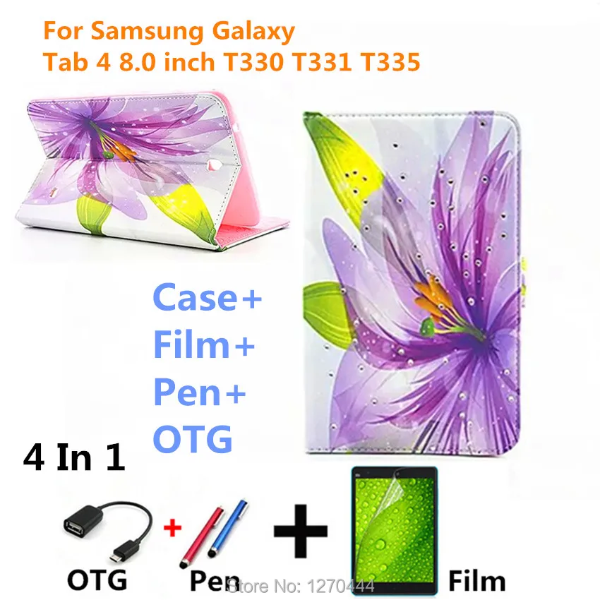 

Luxury Stand with diamond colorful Leather protective Cover for Samsung Galaxy Tab 4 8.0 inch T330 / T331 / T335 Tablets Cover